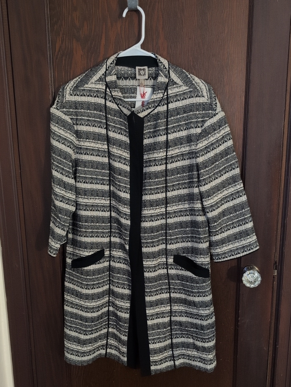 Anne Klein Black and White Striped Trench Coat